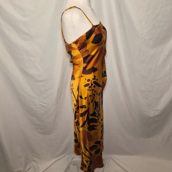 House of Harlow 1960 Ruched Side Satin Slip Coastal Maxi Dress Foliage Print M - Picture 9 of 14